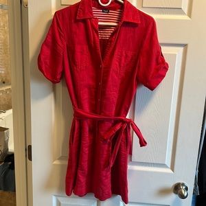 Linen dress with tie